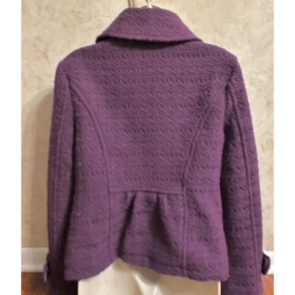 Sashimi Women Y2K Office Purple Textured Wool-Blend Button-Up Fitted Jacket M - Picture 4 of 8